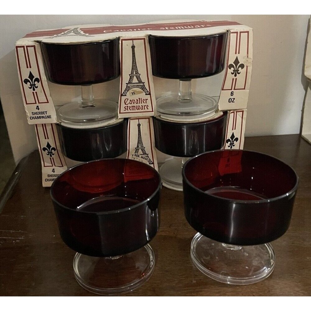 Vintage Luminarc Cavalier Champagne Glasses Sherbet Ruby France Set 6